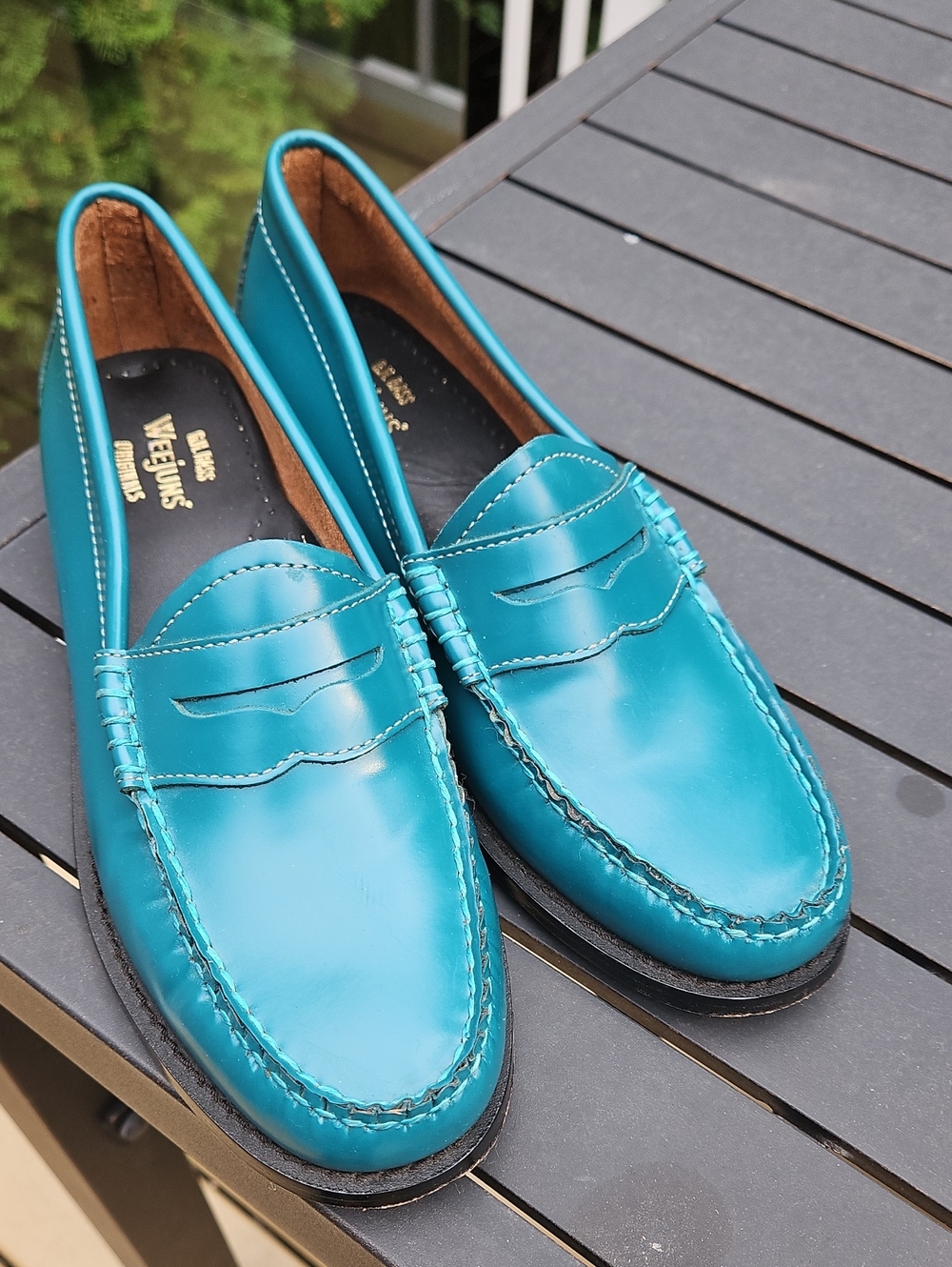G.H. Bass & Co. Teal Leather Penny Loafers - Picture 3 of 7